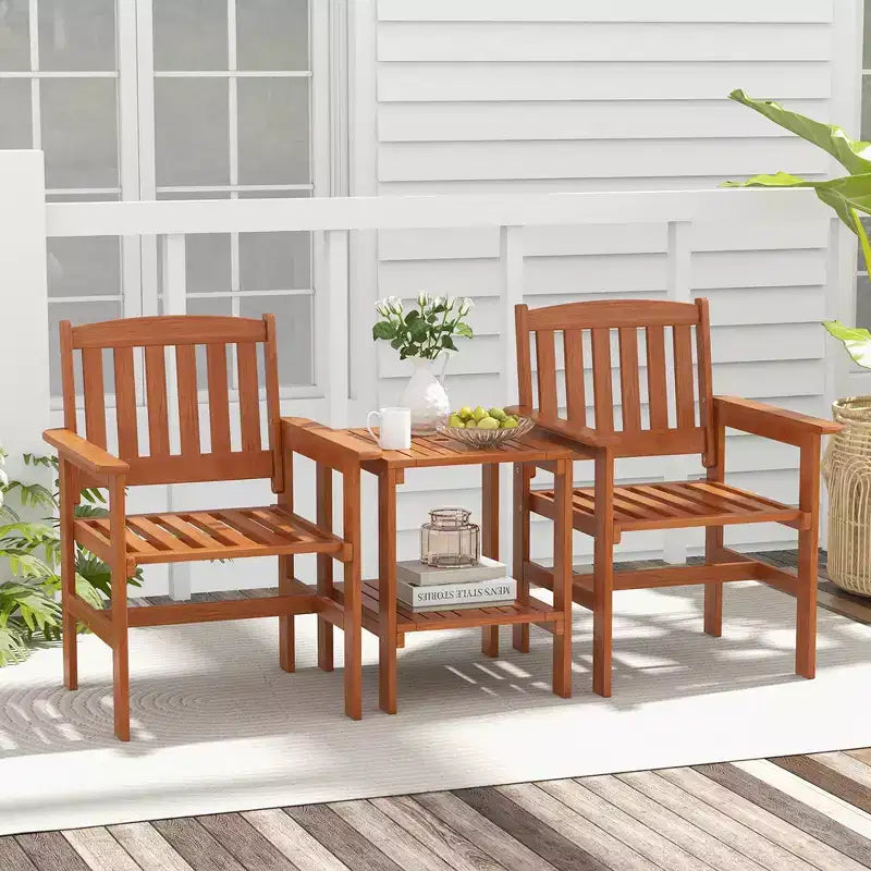 Set Costway 3 Pezzi Tavolo e Sedie da Bistrò per Esterni con Foro per Ombrellone per Giardino a Bordo Piscina