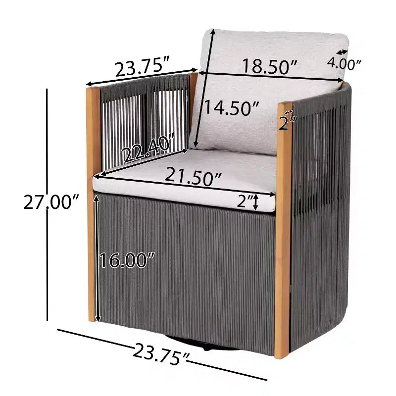 Christopher Knight Home Oliver, set da pranzo girevole da esterno per patio, 5 pezzi in legno di acacia e corda con cuscini, tavolo e 4 sedie