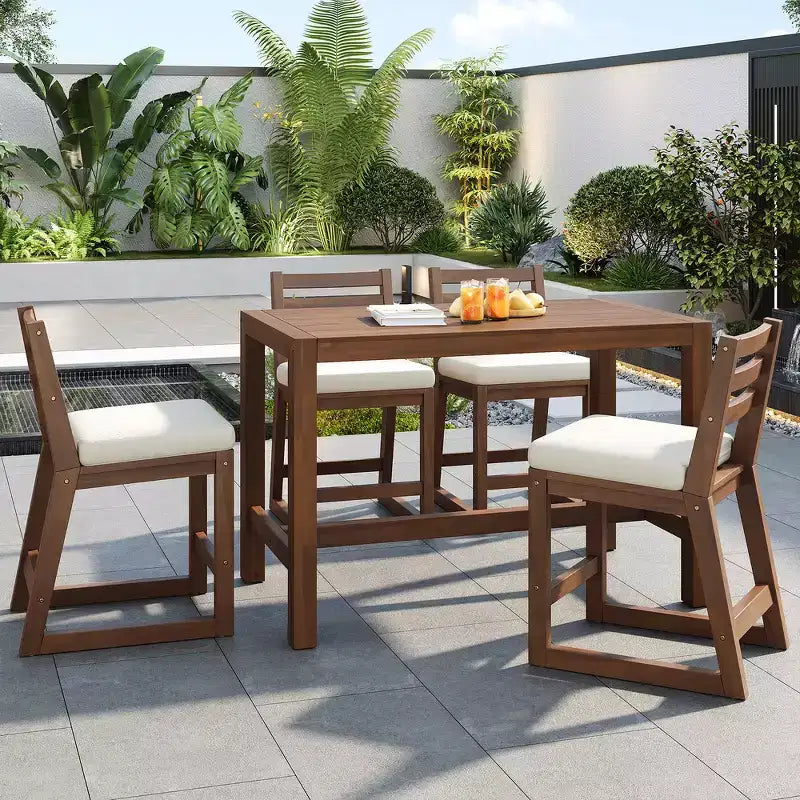 Set da bar Whisen a 5 pezzi in stile rustico per patio, tavolo e sedie da esterno con sedie ergonomiche e piano del tavolo a doghe