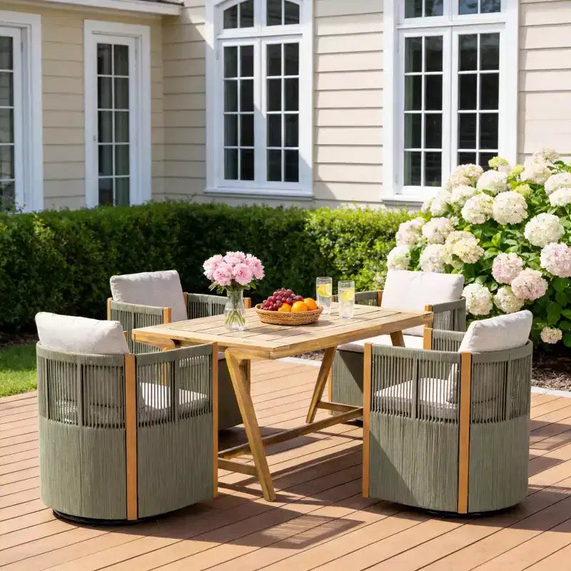 Christopher Knight Home Carter Set da Pranzo da Esterno Moderno in Legno di Acacia, 5 Pezzi, con Tavolo Rettangolare e 4 Sedie Girevoli in Corda