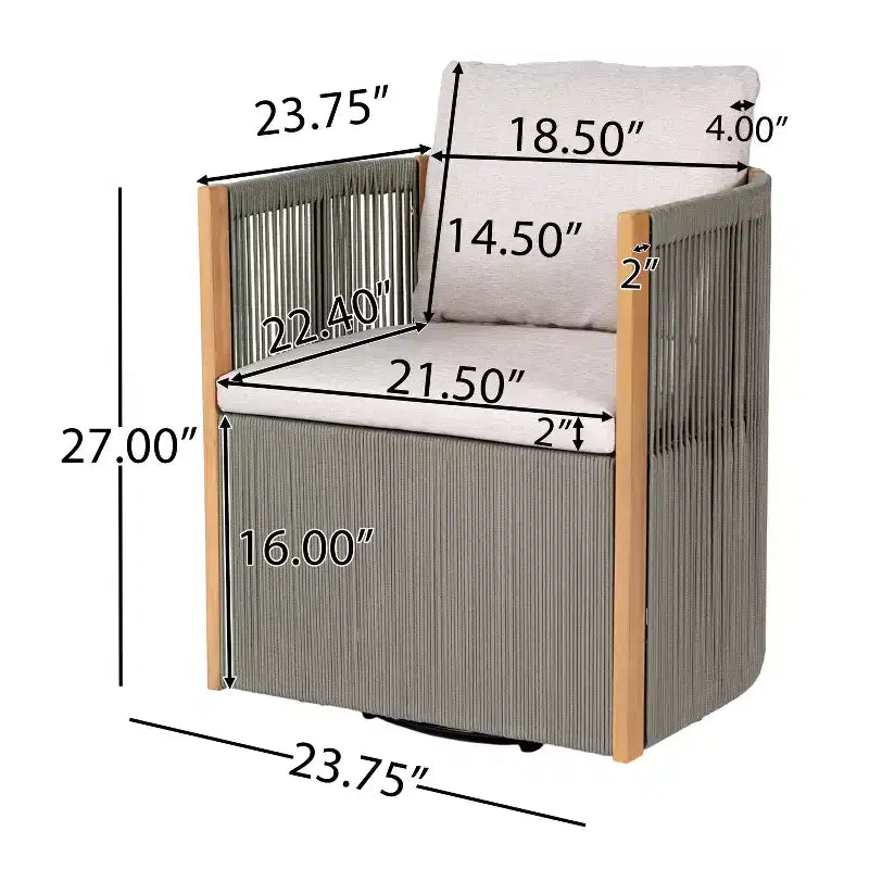 Christopher Knight Home Everett Set da pranzo moderno per patio da 5 pezzi in legno di acacia con tavolo rotondo e 4 sedie girevoli in corda