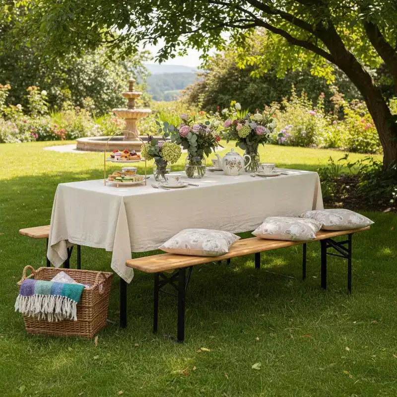 Gymax Set 3 Pezzi Pieghevole in Legno per Tavolo da Picnic e Panche, Tavolo da Birra per Esterno 70 con Sedile per Giardino Cortile Balcone