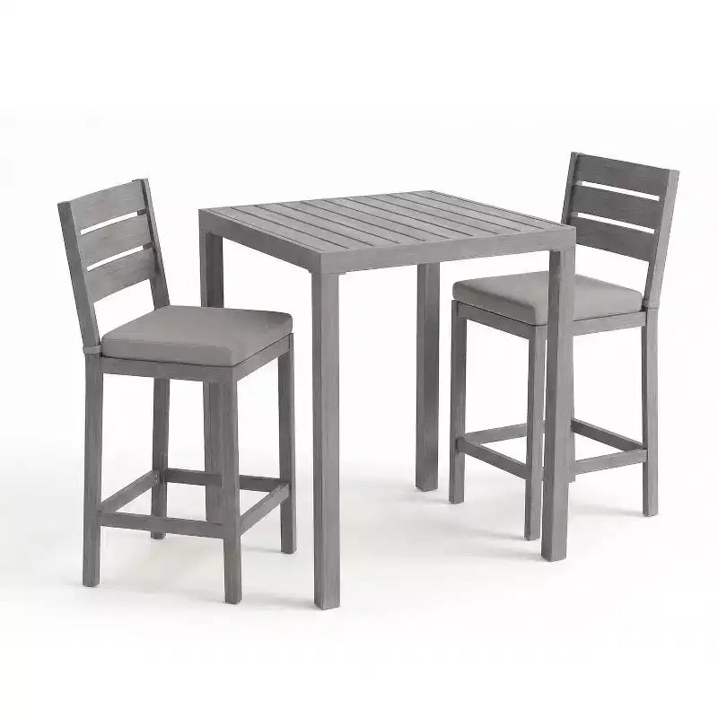 Set da patio Martha Stewart Bedford da 5 pezzi in alluminio, 4 sgabelli da bar con cuscini, tavolo da patio quadrato da 35,5 pollici