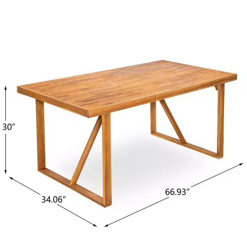 Set da pranzo da esterno a 7 pezzi in legno di acacia, moderno tavolo rettangolare con 6 sedie imbottite per patio, cortile, terrazza e bordo piscina-Panipeachy