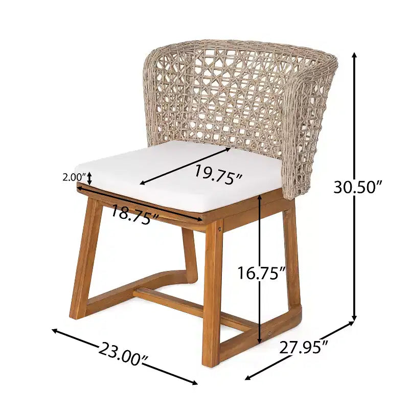 Christopher Knight Home Rohan, set da pranzo da 3 pezzi per patio, moderno, in acacia, con sedie in vimini naturale e tavolo da bistrò