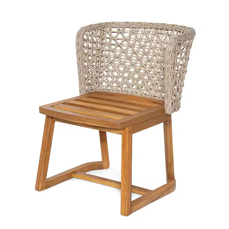 Christopher Knight Home Rohan, set da pranzo da 3 pezzi per patio, moderno, in acacia, con sedie in vimini naturale e tavolo da bistrò