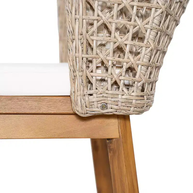Christopher Knight Home Rohan, set da pranzo da 3 pezzi per patio, moderno, in acacia, con sedie in vimini naturale e tavolo da bistrò