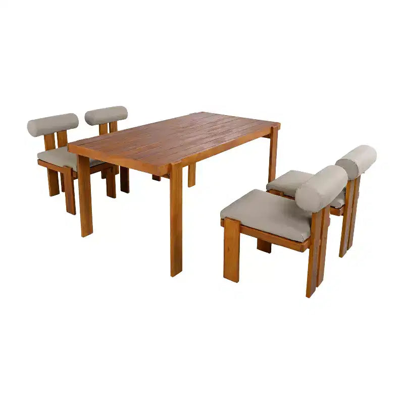 Christopher Knight Home Javier, set da pranzo moderno da 5 pezzi per patio con struttura in acacia, sedute imbottite, schienale rotondo e tavolo a doghe