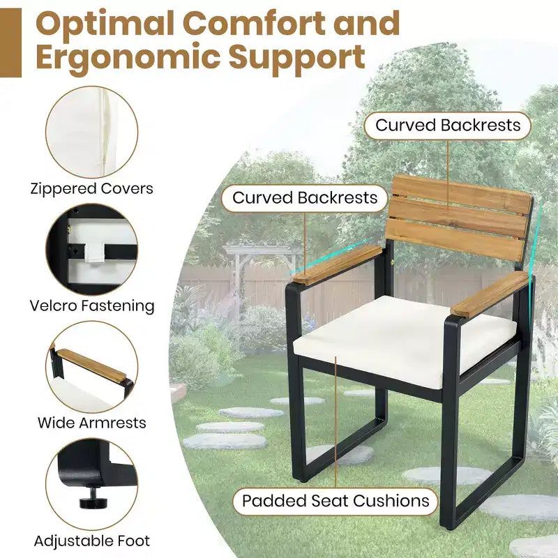 Whisen Set da Pranzo da Esterno 6 Pezzi per 6-7 Persone, Set da Pranzo per Giardino e Patio, 1 Tavolo Rettangolare e 1 Panca e 4 Sedie con Cuscini