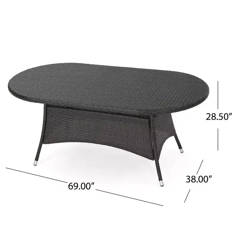 Christopher Knight Home Freya Set da Pranzo da Esterno Moderno di 7 Pezzi in Metallo con Tavolo Ovale e Design in Rattan PE