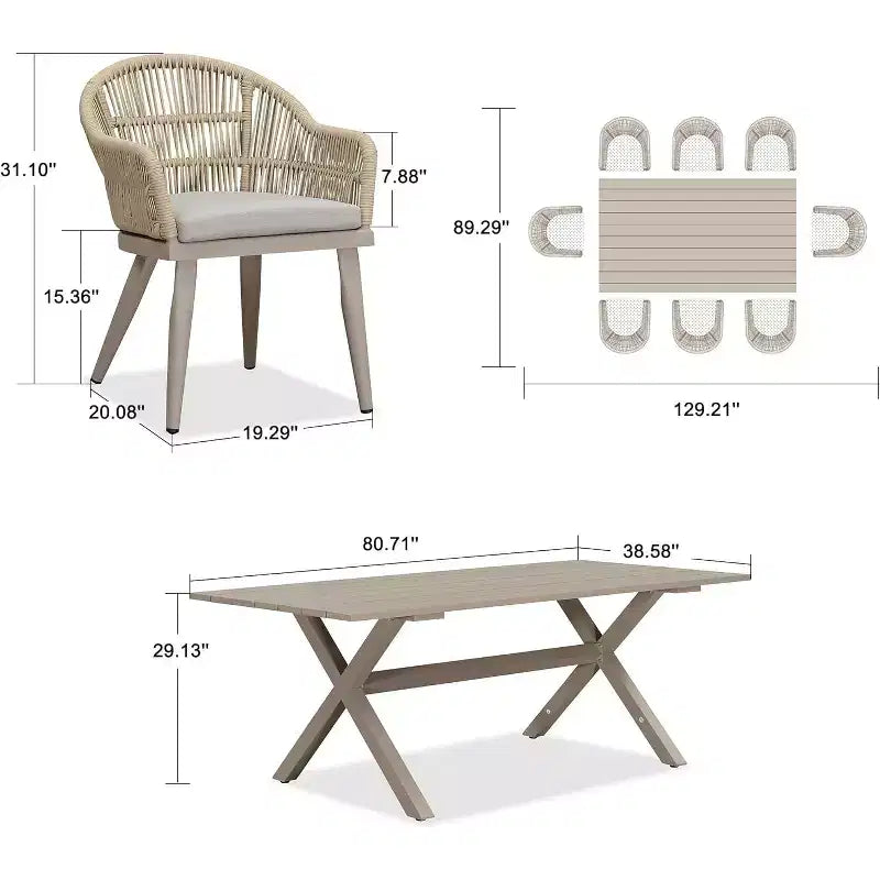 Set da pranzo per esterni PURPLE LEAF con tavolo da pranzo in alluminio e sedie in vimini di rattan