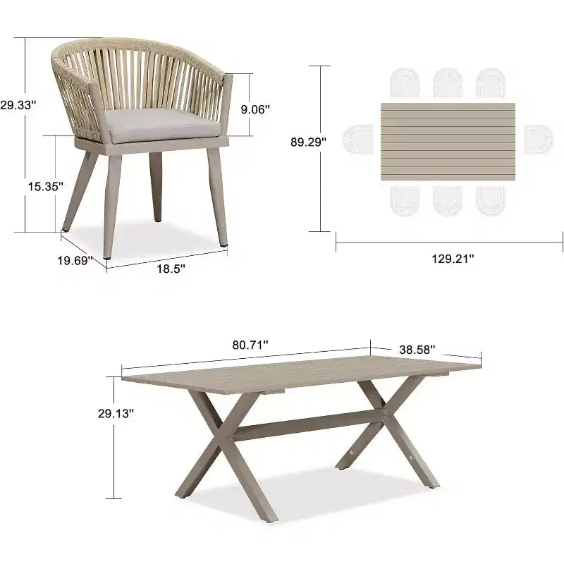 Set da pranzo per esterni PURPLE LEAF con tavolo da pranzo in alluminio e sedie in vimini di rattan