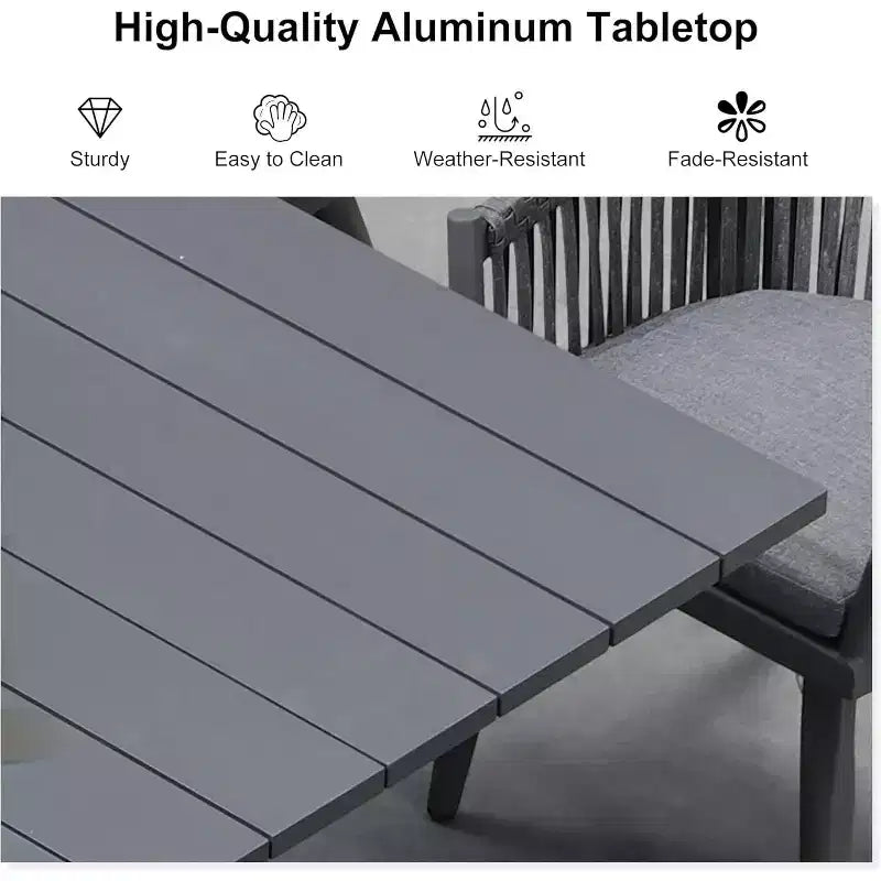 Set da pranzo per esterni PURPLE LEAF con tavolo da pranzo in alluminio e sedie in vimini di rattan