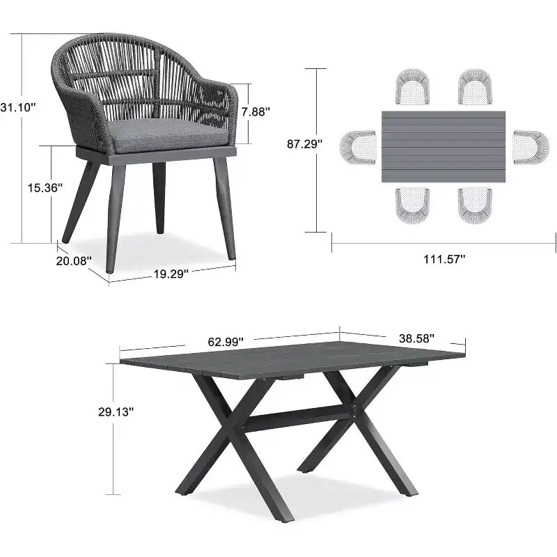Set da pranzo per esterni PURPLE LEAF con tavolo da pranzo in alluminio e sedie in vimini di rattan