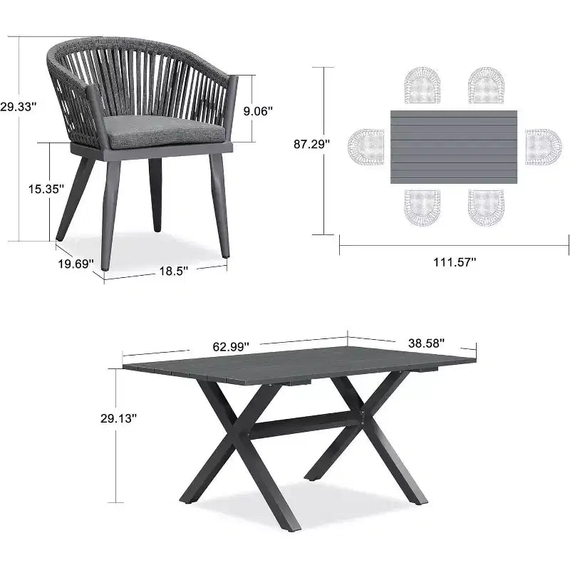 Set da pranzo per esterni PURPLE LEAF con tavolo da pranzo in alluminio e sedie in vimini di rattan