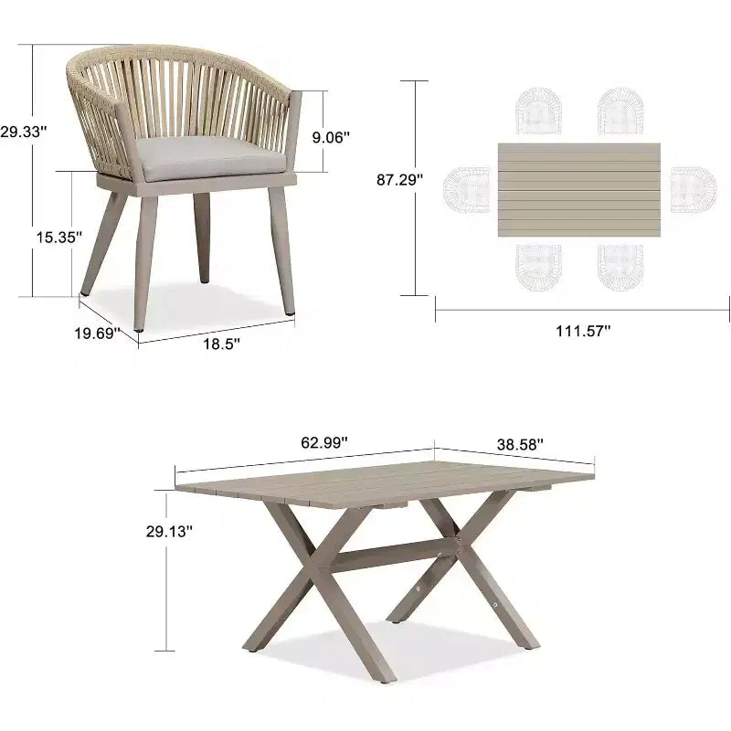 Set da pranzo per esterni PURPLE LEAF con tavolo da pranzo in alluminio e sedie in vimini di rattan