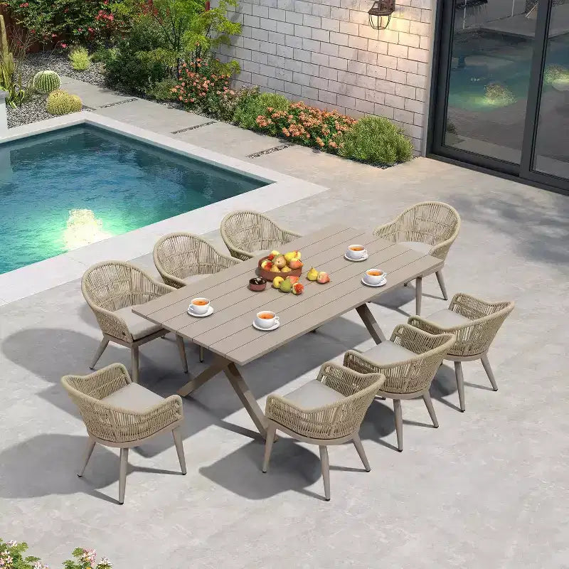 Set da pranzo per esterni PURPLE LEAF con tavolo da pranzo in alluminio e sedie in vimini di rattan