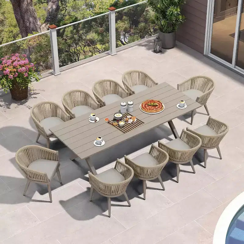 Set da pranzo per esterni PURPLE LEAF con tavolo da pranzo in alluminio e sedie in vimini di rattan