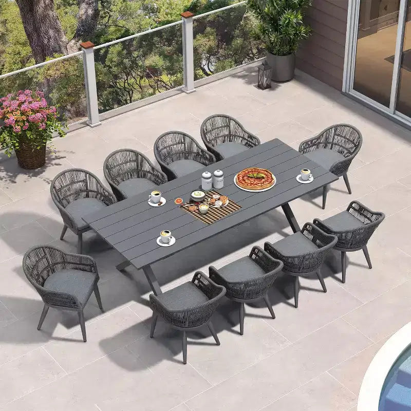 Set da pranzo per esterni PURPLE LEAF con tavolo da pranzo in alluminio e sedie in vimini di rattan