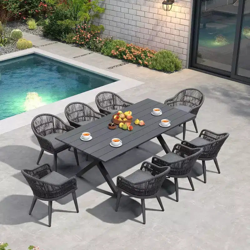 Set da pranzo per esterni PURPLE LEAF con tavolo da pranzo in alluminio e sedie in vimini di rattan