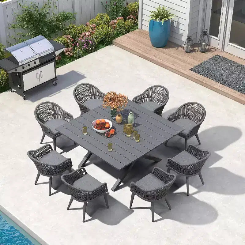 Set da pranzo per esterni PURPLE LEAF con tavolo da pranzo in alluminio e sedie in vimini di rattan