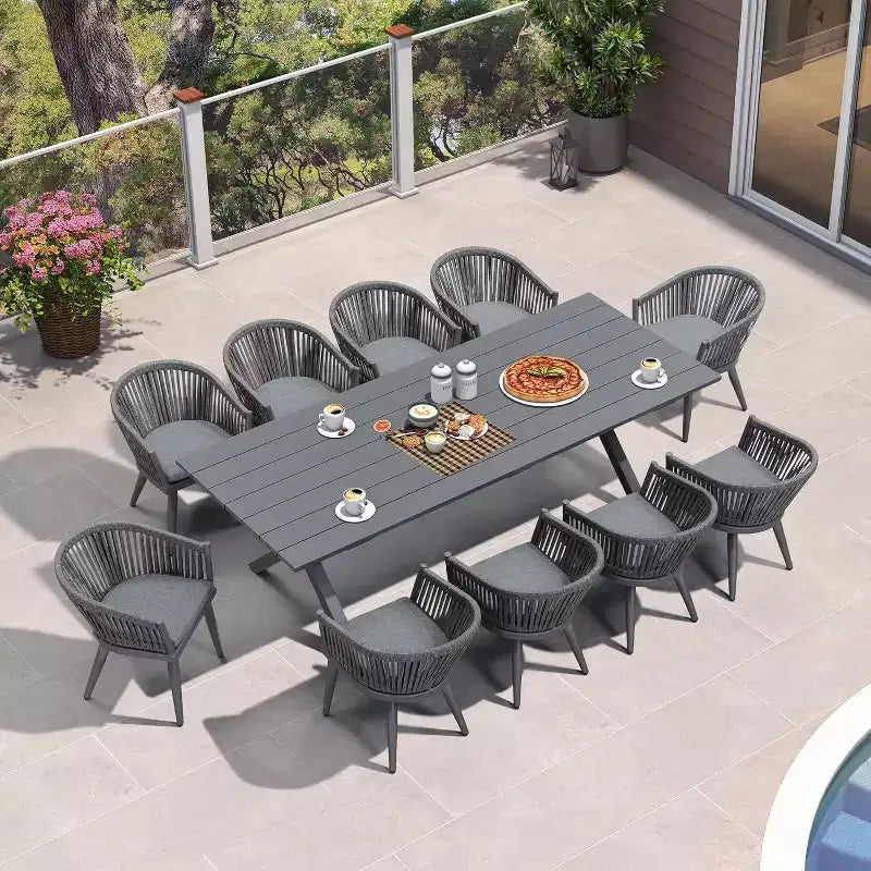 Set da pranzo per esterni PURPLE LEAF con tavolo da pranzo in alluminio e sedie in vimini di rattan