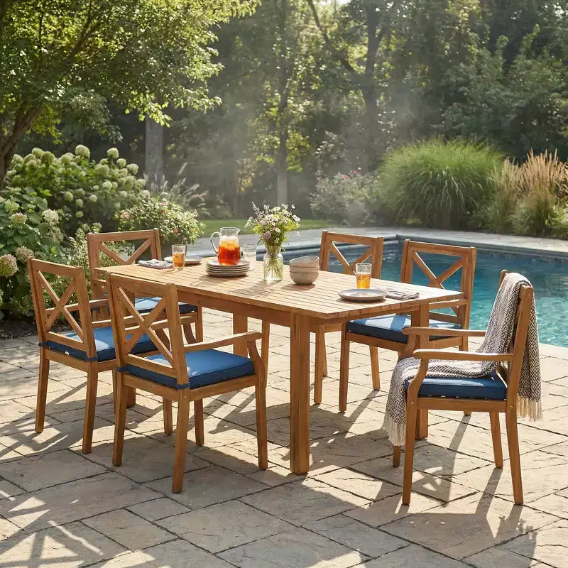 Christopher Knight Home Fiora - Set da pranzo da 7 pezzi in legno di acacia, per esterni, con tavolo allungabile