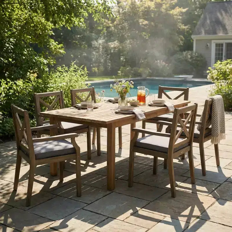 Christopher Knight Home Fiora - Set da pranzo da 7 pezzi in legno di acacia, per esterni, con tavolo allungabile