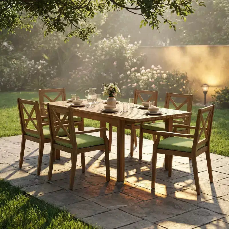 Christopher Knight Home Fiora - Set da pranzo da 7 pezzi in legno di acacia, per esterni, con tavolo allungabile