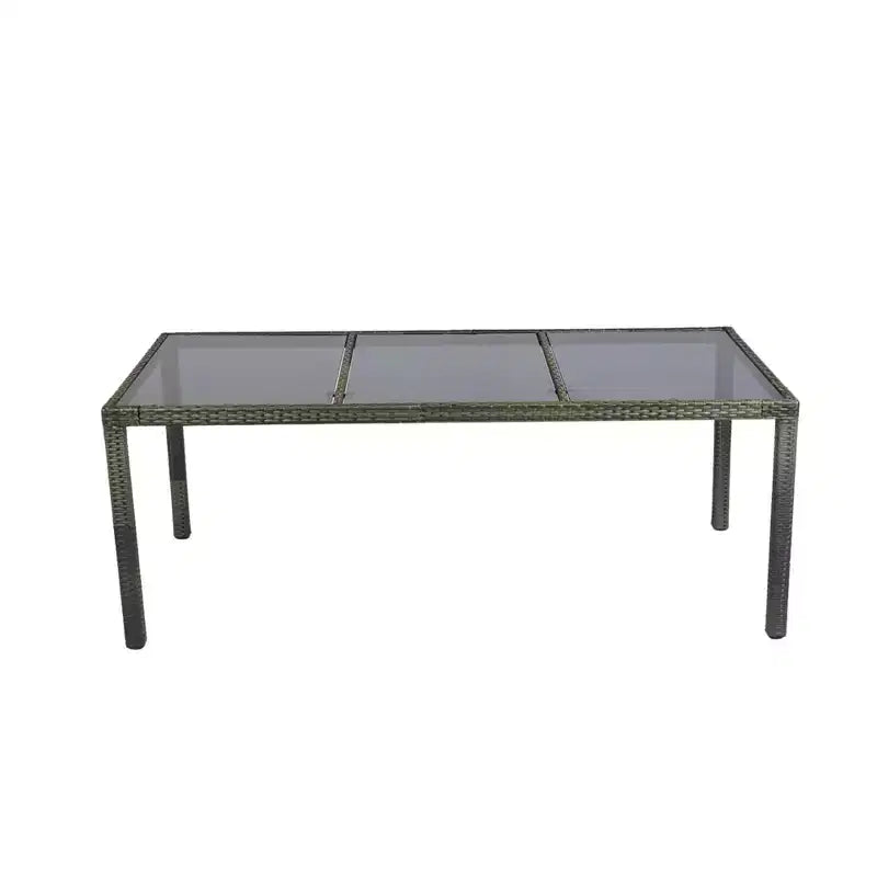 Set da pranzo da esterni GDFStudio Jayu Moderno a 9 pezzi in metallo e rattan sintetico con cuscino e tavolo con piano in vetro