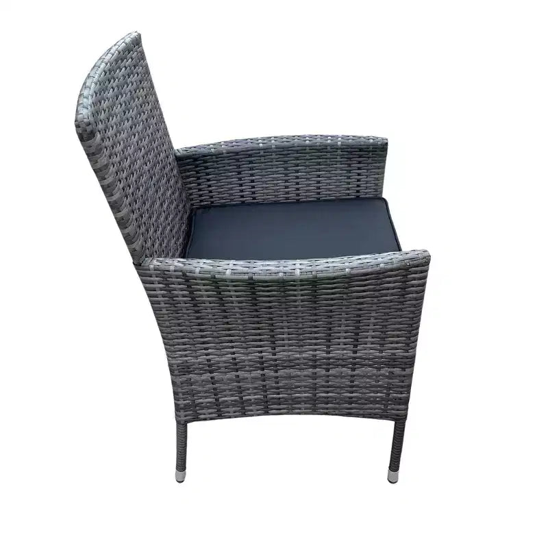 Set da pranzo da esterni GDFStudio Jayu Moderno a 9 pezzi in metallo e rattan sintetico con cuscino e tavolo con piano in vetro