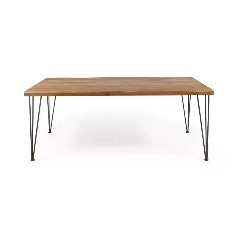 Set da pranzo da esterno di 7 pezzi per 6 persone con sedie in rattan intrecciato, tavolo da pranzo rettangolare da patio da 72 pollici con piano in legno di acacia per cortile, terrazzo-Panipeachy