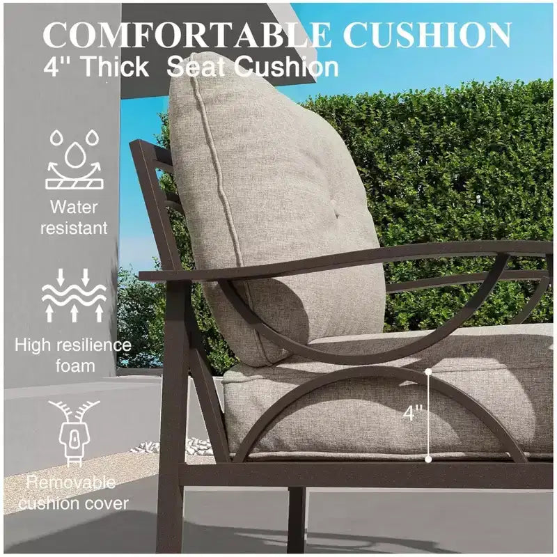 Set da 2 pezzi per patio esterno, divano da patio a 3 posti in metallo resistente alle intemperie da 70 pollici e tavolino rettangolare