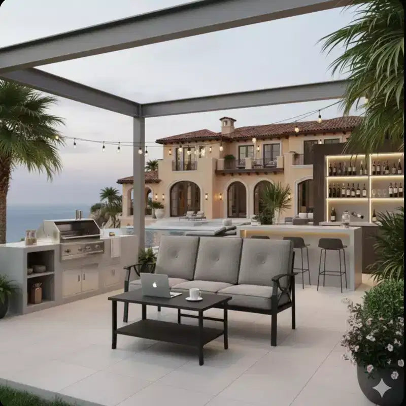 Set da 2 pezzi per patio esterno, divano da patio a 3 posti in metallo resistente alle intemperie da 70 pollici e tavolino rettangolare