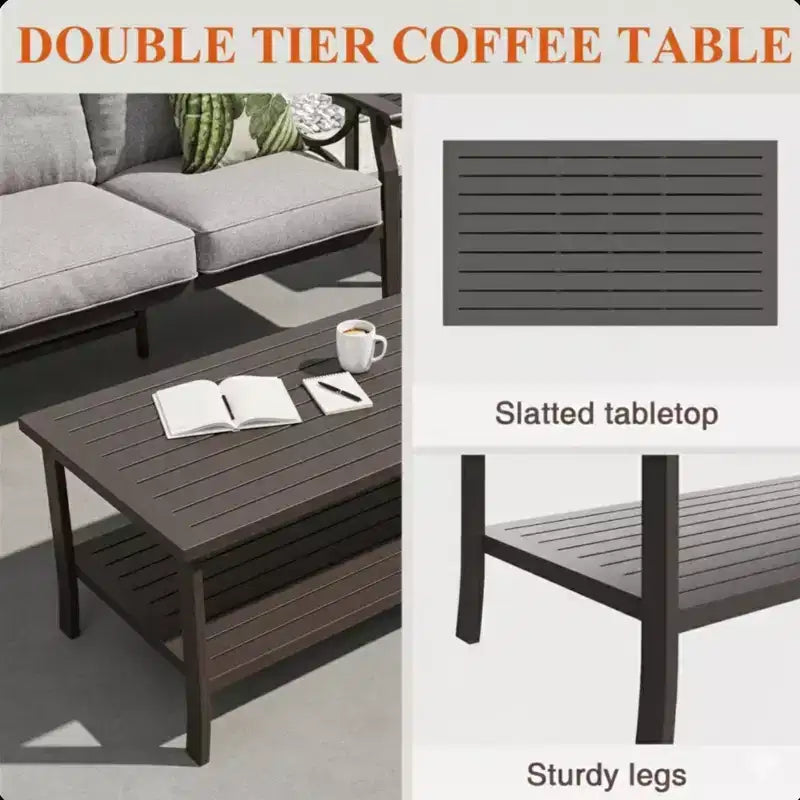 Set da 2 pezzi per patio esterno, divano da patio a 3 posti in metallo resistente alle intemperie da 70 pollici e tavolino rettangolare
