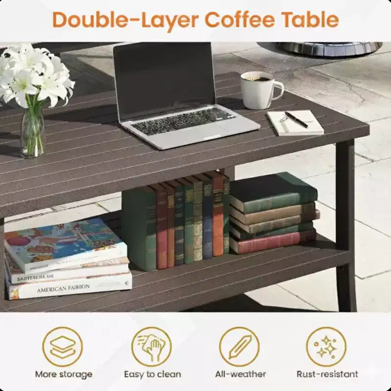 Set da 2 pezzi per patio esterno, divano da patio a 3 posti in metallo resistente alle intemperie da 70 pollici e tavolino rettangolare