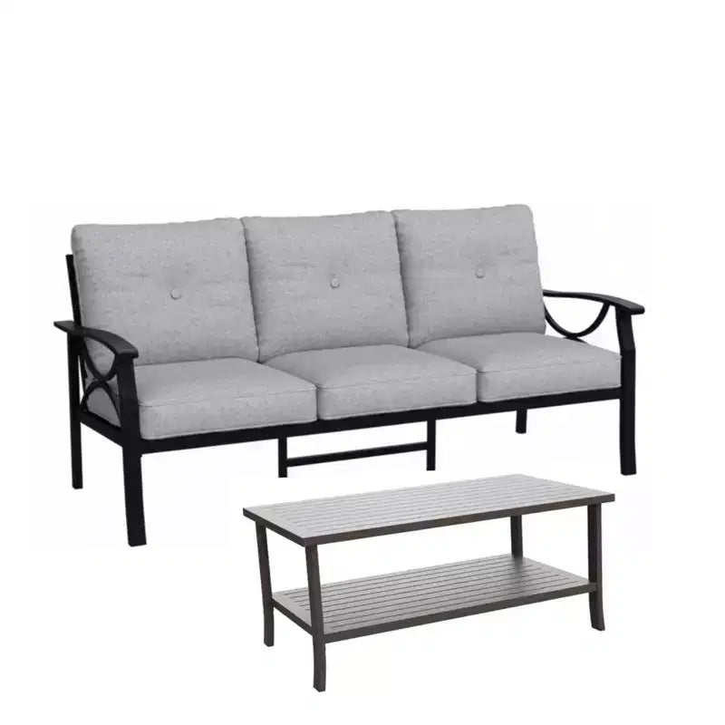 Set da 2 pezzi per patio esterno, divano da patio a 3 posti in metallo resistente alle intemperie da 70 pollici e tavolino rettangolare