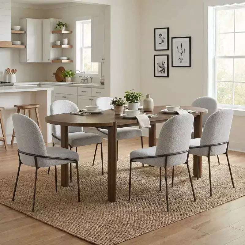 Christopher Knight Home Samori, set da pranzo moderno da 7 pezzi con tavolo ovale e sedie imbottite, in legno di gomma e ferro, per patio