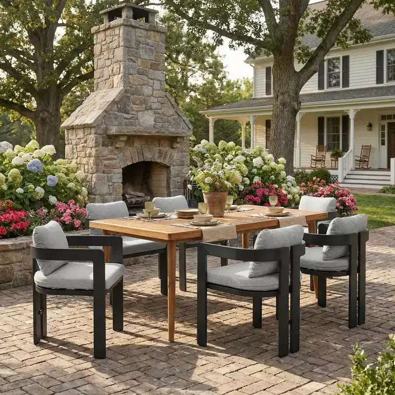 ModernLuxe Set da Pranzo per Esterni da 7 Pezzi per 6 Persone, Set da Arredo Giardino con Tavolo da Pranzo e 6 Sedie con Cuscini e Telaio Resistente alle Intemperie