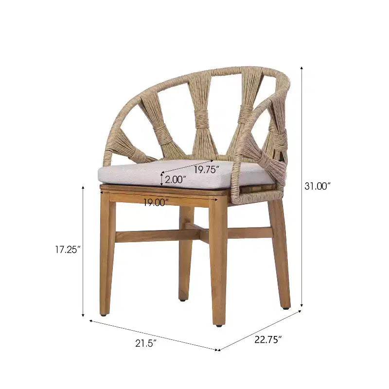 Christopher Knight Home Ferb, set da pranzo a 7 pezzi in legno di acacia e vimini boho per esterni, con cuscini