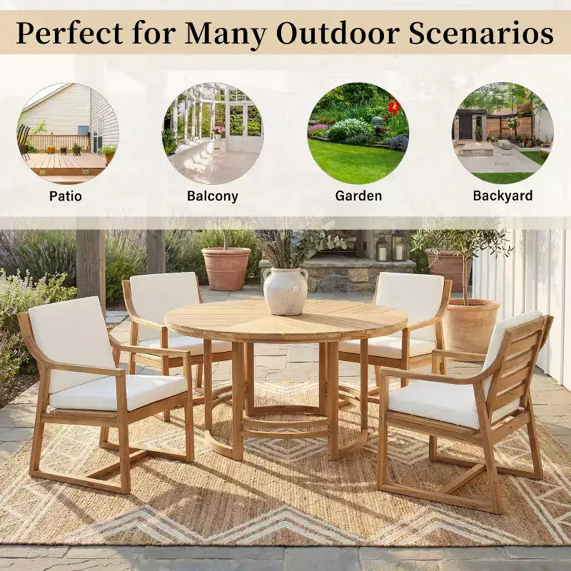 GDFStudio Rhodes Set da pranzo da esterno 5 pezzi in legno di acacia con foro per ombrellone