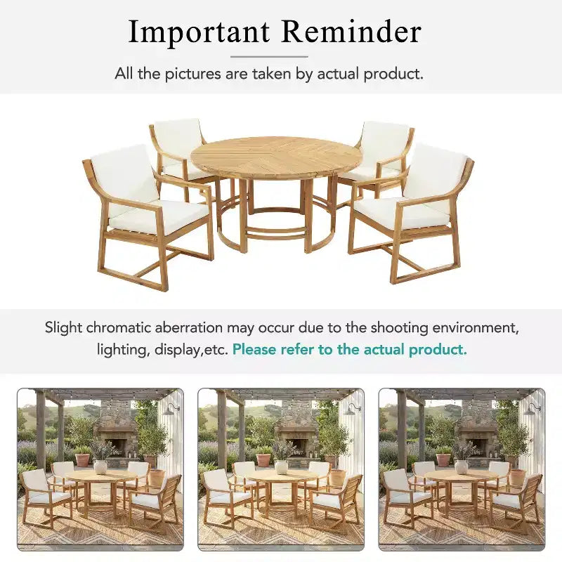 GDFStudio Rhodes Set da pranzo da esterno 5 pezzi in legno di acacia con foro per ombrellone