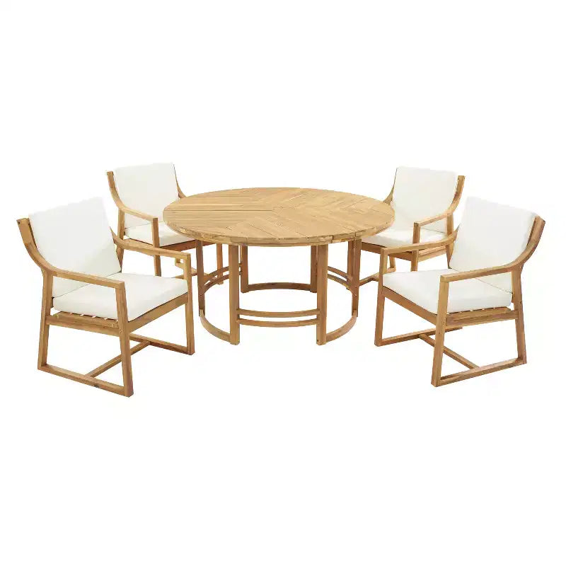 GDFStudio Rhodes Set da pranzo da esterno 5 pezzi in legno di acacia con foro per ombrellone