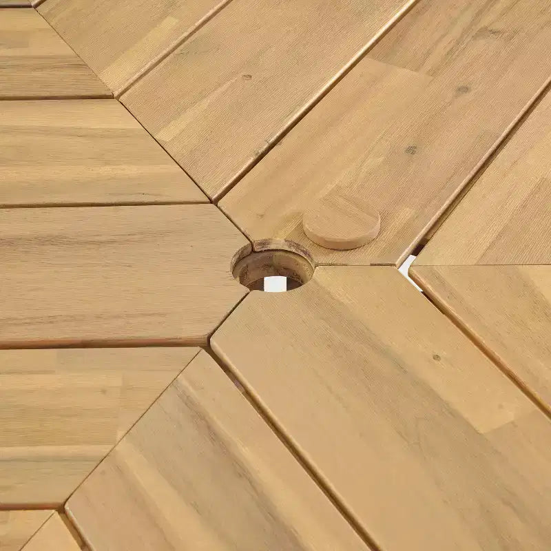 GDFStudio Rhodes Set da pranzo da esterno 5 pezzi in legno di acacia con foro per ombrellone