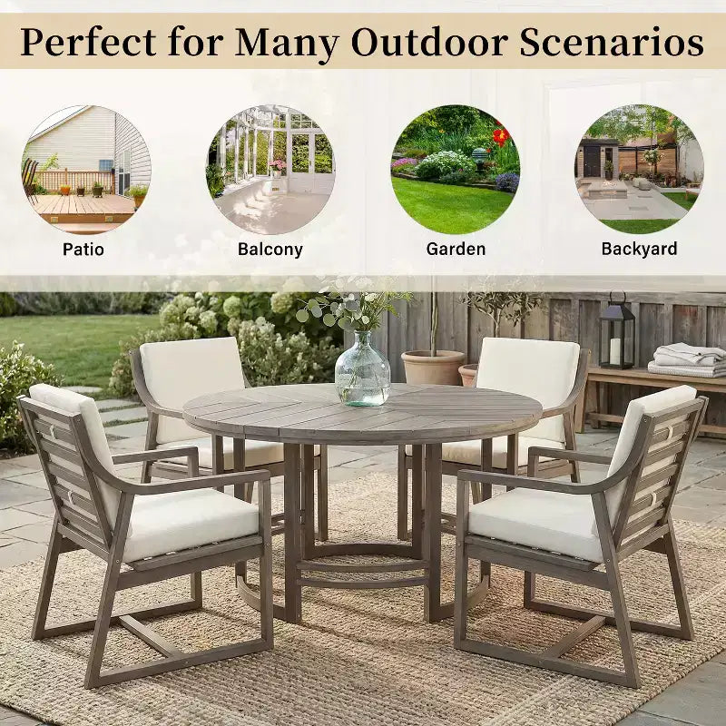 GDFStudio Rhodes Set da pranzo da esterno 5 pezzi in legno di acacia con foro per ombrellone