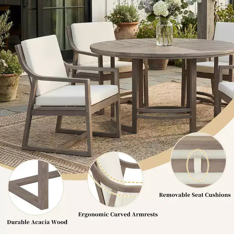 GDFStudio Rhodes Set da pranzo da esterno 5 pezzi in legno di acacia con foro per ombrellone