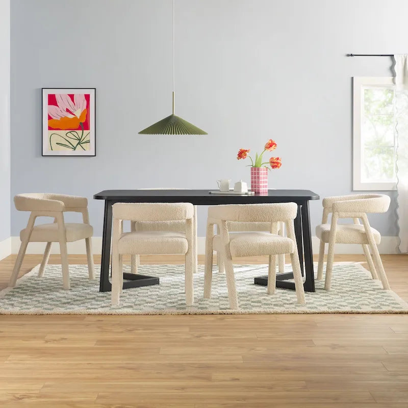Set tavolo da pranzo Middlebrook 7 pezzi in legno massello con sedie in tessuto completo