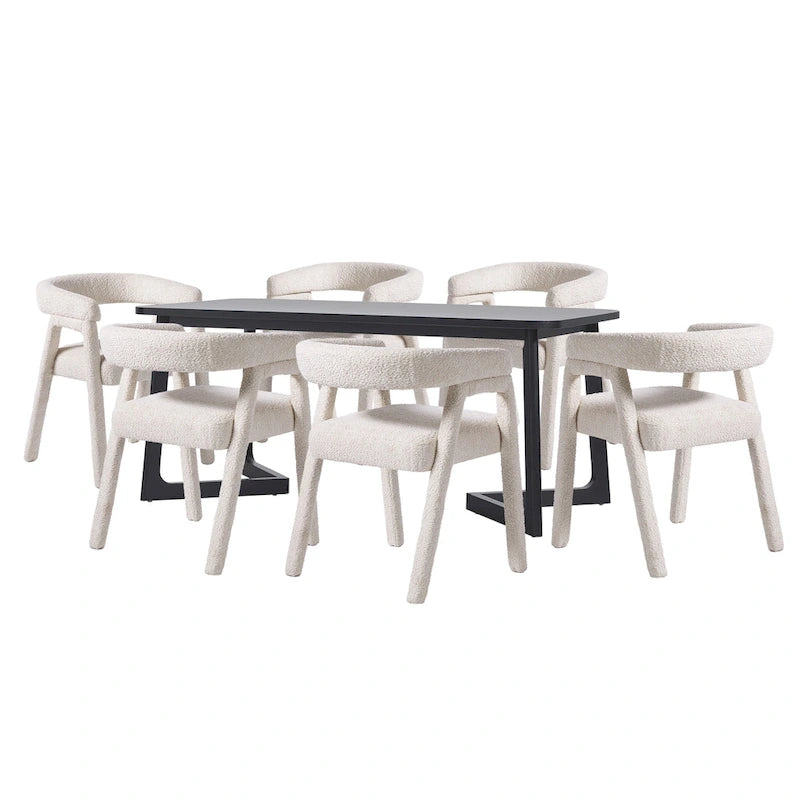Set tavolo da pranzo Middlebrook 7 pezzi in legno massello con sedie in tessuto completo