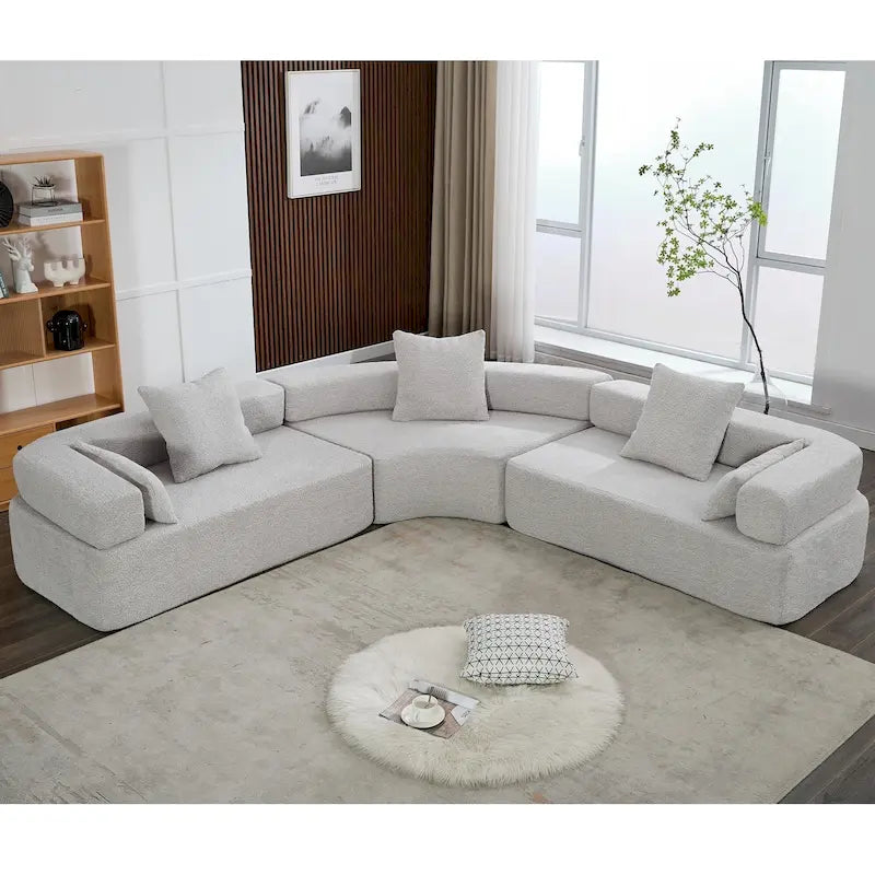 Divano componibile angolare a L in boucle oversize da 111 pollici, combinazione libera in 3 pezzi