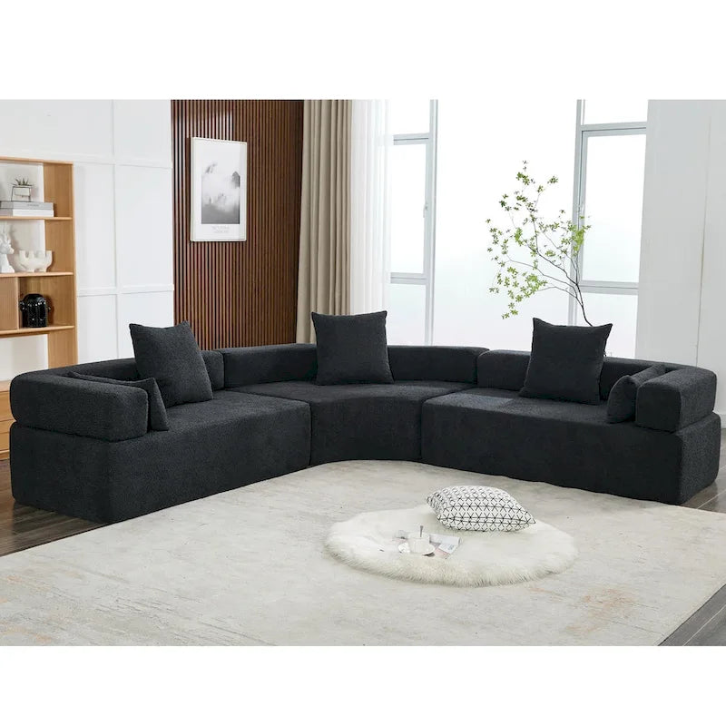 Divano componibile angolare a L in boucle oversize da 111 pollici, combinazione libera in 3 pezzi